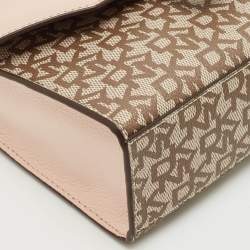 Pre Owned DKNY Light Pink/Beige Signature Coated Canvas and Leather Von Flap Shoulder Bag