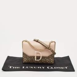 Pre Owned DKNY Light Pink/Beige Signature Coated Canvas and Leather Von Flap Shoulder Bag