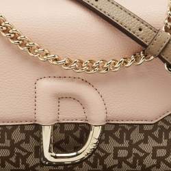 Pre Owned DKNY Light Pink/Beige Signature Coated Canvas and Leather Von Flap Shoulder Bag