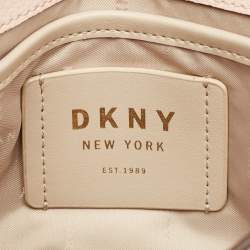 Pre Owned DKNY Light Pink/Beige Signature Coated Canvas and Leather Von Flap Shoulder Bag