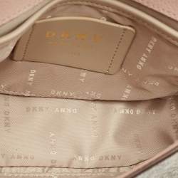 Pre Owned DKNY Light Pink/Beige Signature Coated Canvas and Leather Von Flap Shoulder Bag