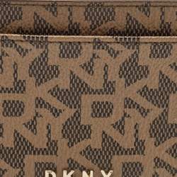 DKNY Beige/Brown Signature Coated Canvas Card Holder
