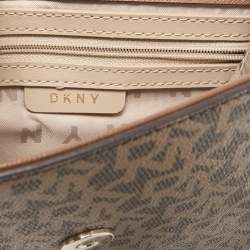 DKNY Two Tone Brown Signature Coated Canvas Bryant Park Flap Crossbody Bag