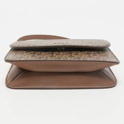 DKNY Two Tone Brown Signature Coated Canvas Bryant Park Flap Crossbody Bag