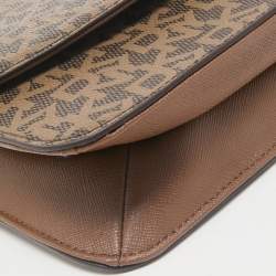 DKNY Two Tone Brown Signature Coated Canvas Bryant Park Flap Crossbody Bag