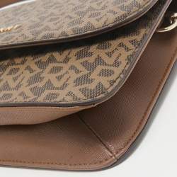 DKNY Two Tone Brown Signature Coated Canvas Bryant Park Flap Crossbody Bag