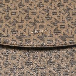 DKNY Two Tone Brown Signature Coated Canvas Bryant Park Flap Crossbody Bag