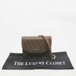 DKNY Two Tone Brown Signature Coated Canvas Bryant Park Flap Crossbody Bag
