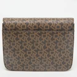 DKNY Two Tone Brown Signature Coated Canvas Bryant Park Flap Crossbody Bag