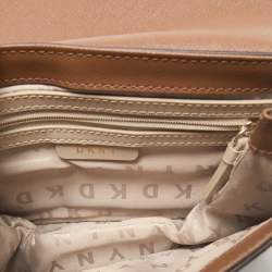 DKNY Two Tone Brown Signature Coated Canvas Bryant Park Flap Crossbody Bag
