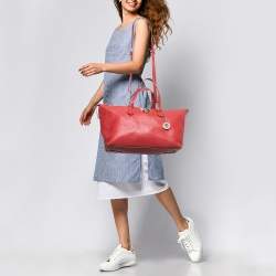 Dkny Red Leather Top Zip Tote