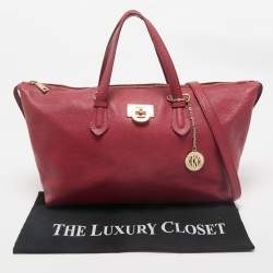 Dkny Red Leather Top Zip Tote