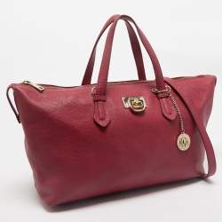 Dkny Red Leather Top Zip Tote