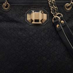 DKNY Black Signature Canvas and Leather Chain Shoulder Bag