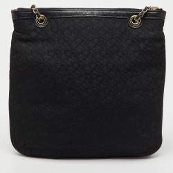 DKNY Black Signature Canvas and Leather Chain Shoulder Bag