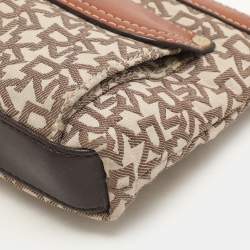 DKNY Beige/Brown Signature Canvas and Leather Shoulder Bag