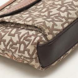 DKNY Beige/Brown Signature Canvas and Leather Shoulder Bag