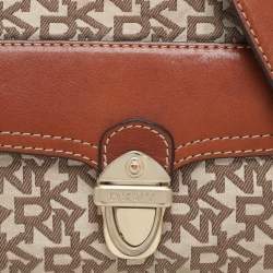 DKNY Beige/Brown Signature Canvas and Leather Shoulder Bag