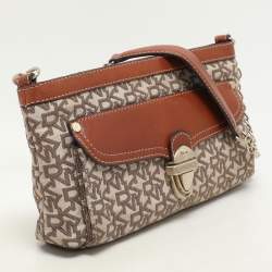 DKNY Beige/Brown Signature Canvas and Leather Shoulder Bag
