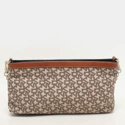 DKNY Beige/Brown Signature Canvas and Leather Shoulder Bag