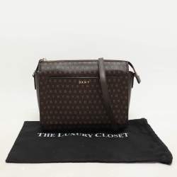 DKNY Brown Signature Coated Canvas Ava Zip Crossbody Bag