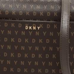DKNY Brown Signature Coated Canvas Ava Zip Crossbody Bag