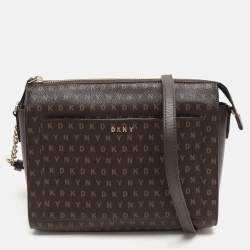 DKNY Brown Signature Coated Canvas Ava Zip Crossbody Bag