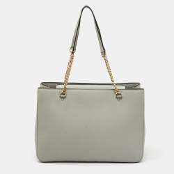 DKNY Light Grey Saffiano Leather Chain Tote