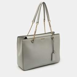 DKNY Light Grey Saffiano Leather Chain Tote