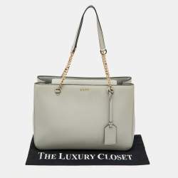 DKNY Light Grey Saffiano Leather Chain Tote