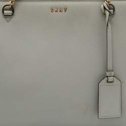 DKNY Light Grey Saffiano Leather Chain Tote