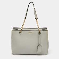 DKNY Light Grey Saffiano Leather Chain Tote