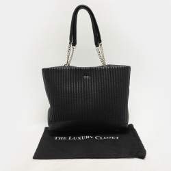 DKNY Black Quilted Leather Chain Tote