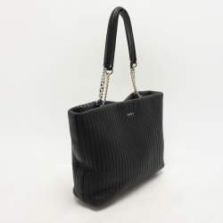 DKNY Black Quilted Leather Chain Tote