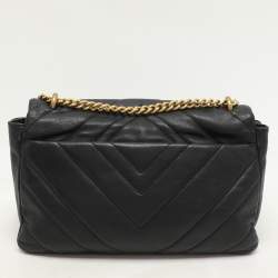 Dkny Black Quilted Leather Chain Flap Crossbody Bag
