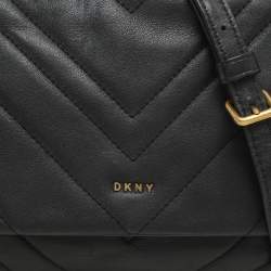 Dkny Black Quilted Leather Chain Flap Crossbody Bag