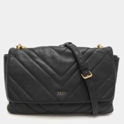 Dkny Black Quilted Leather Chain Flap Crossbody Bag