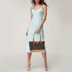 Dkny Brown/Tan Canvas and Leather Zip Tote
