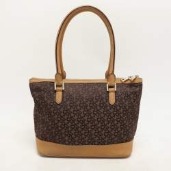 Dkny Brown/Tan Canvas and Leather Zip Tote