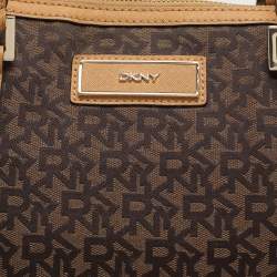 Dkny Brown/Tan Canvas and Leather Zip Tote