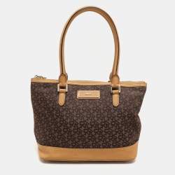 Dkny Brown/Tan Canvas and Leather Zip Tote