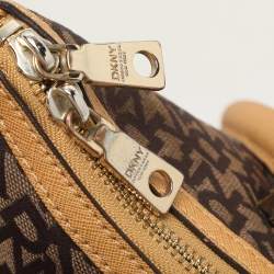 Dkny Brown/Tan Canvas and Leather Zip Tote