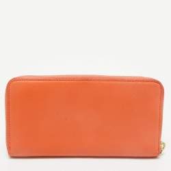 Pre Owned DKNY Orange Leather Zip Continental Wallet