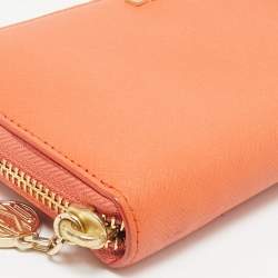 Pre Owned DKNY Orange Leather Zip Continental Wallet