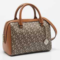 DKNY Tan/Beige Signature Coated Canvas Bryant Boston Bag