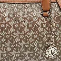 DKNY Tan/Beige Signature Coated Canvas Bryant Boston Bag