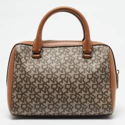 DKNY Tan/Beige Signature Coated Canvas Bryant Boston Bag