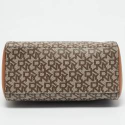 DKNY Tan/Beige Signature Coated Canvas Bryant Boston Bag