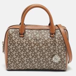 DKNY Tan/Beige Signature Coated Canvas Bryant Boston Bag