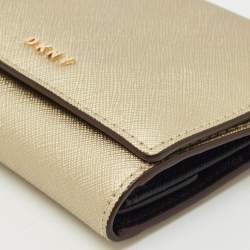 Pre Owned Dkny Gold Leather Trifold Wallet